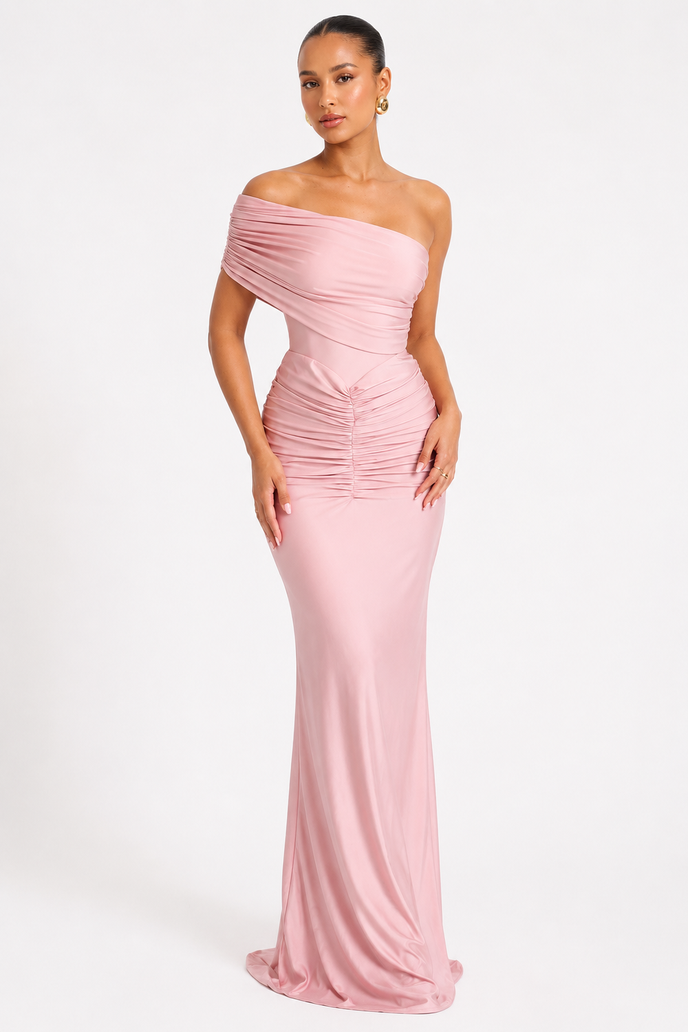 Layla One Shoulder Gown – Mauve Pink