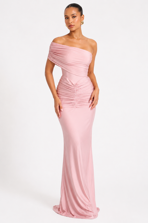 Layla One Shoulder Gown – Mauve Pink
