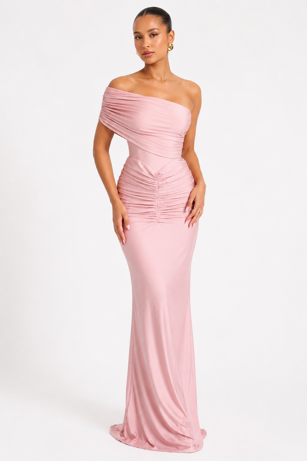 Layla One Shoulder Gown – Mauve Pink
